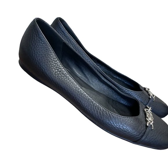 Gucci Black Leather Flats with Silver Tone Logo Plate Size 37.5 - Picture 3 of 12